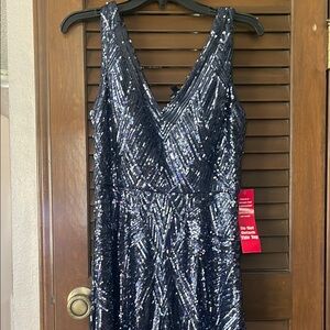 Night Way Collections Blue Sequin Fit and Flare Cocktail Dress